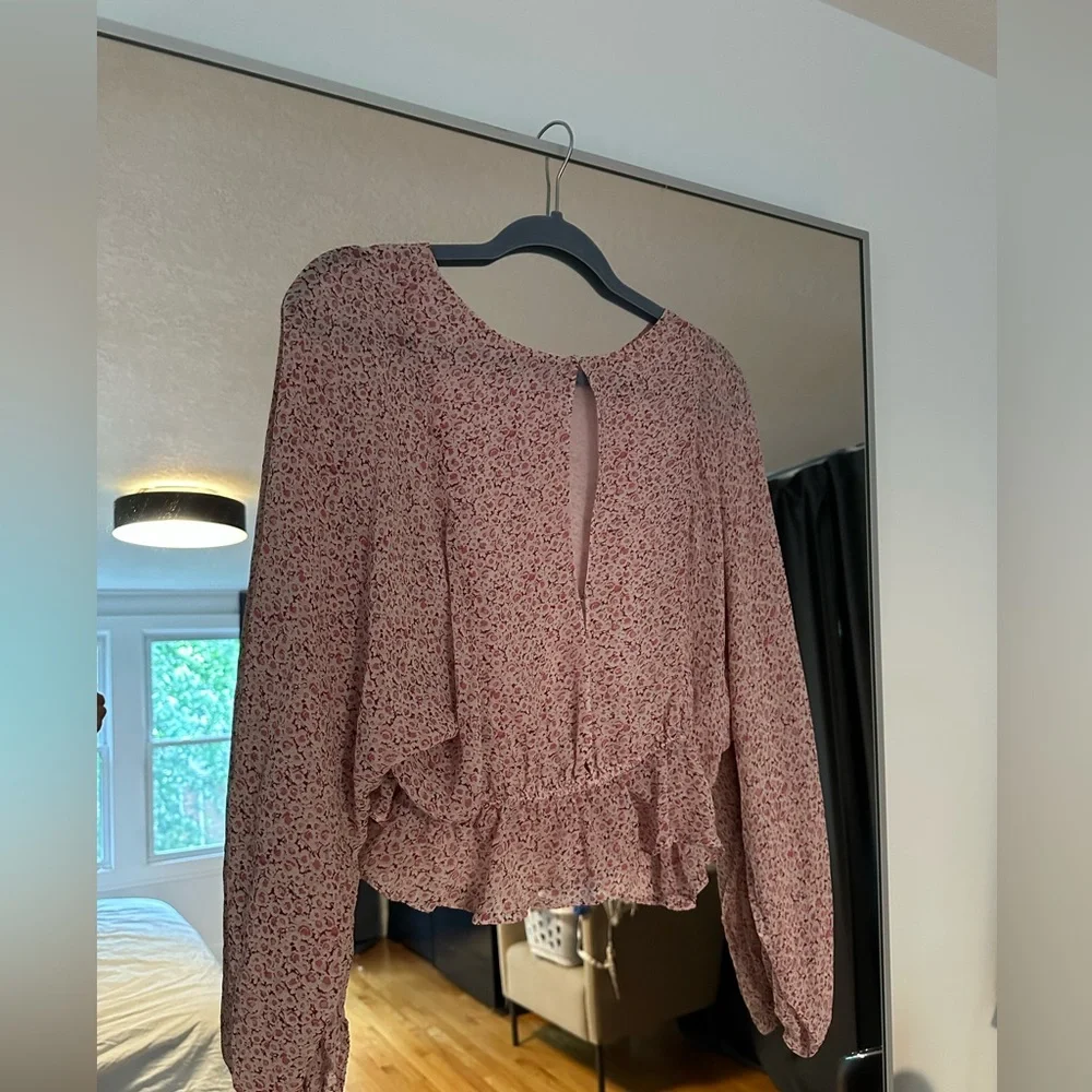 LoveShackFancy Pink Floral Nellie Top Silk Blouse Women’s Small - Picture 2 of 3